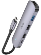 Hoco HB27 Type-c multi-function converter(HDTV+USB3.0+USB2.0*2+PD) metal gray